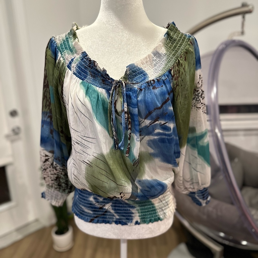 Mandee Multi color Print Sheer Top Size M